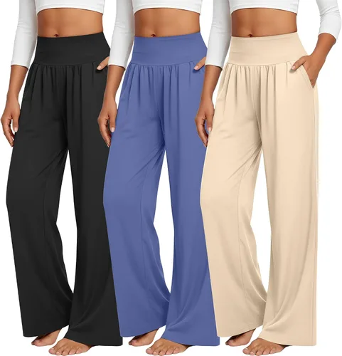 Miniatura 112 de Neer - Conjunto de 3 pantalones de yoga de pierna ancha para mujer - Pantalones deportivos cómodos, holgados, de cintura alta y casuales