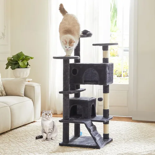Miniatura 20 de DUMOS Torre grande de árbol para gatos de 66 pulgadas, torre alta de escalada para gatos de varios niveles con postes rascadores de sisal natural