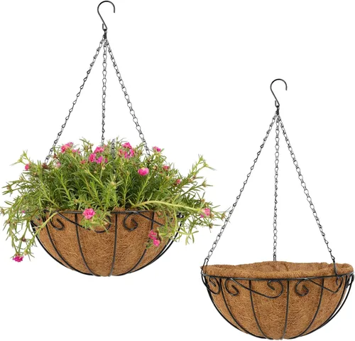 Miniatura 8 de Paquete de 2 cestas colgantes de metal de 10 pulgadas para plantas al aire libre, macetas colgantes con forro de coco, cestas colgantes para jardín