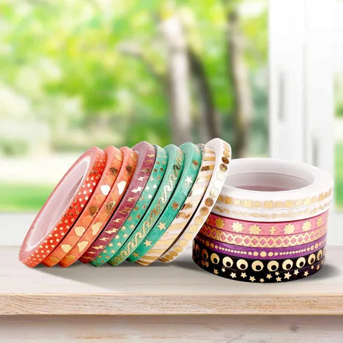 Miniatura 5 de NANYNNU Bonito juego de 48 rollos de cinta washi, cintas adhesivas Washi decorativas delgadas de aluminio, 0.118 in de ancho, cinta de papel