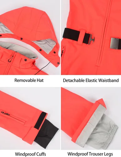 Miniatura 15 de GSOU SNOW Traje de esquí para mujer, traje de nieve delgado de una pieza, chaqueta de nieve, impermeable, resistente al viento, deportes al aire
