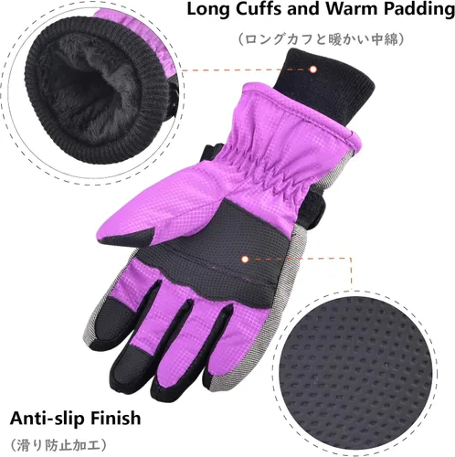 Miniatura 4 de JEELAD Guantes de esquí para niños y niñas, guantes de nieve de invierno, resistentes al viento, guantes de ciclismo para niños y niñas, clima frío