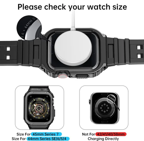 Miniatura 7 de SUPLINK Caja y correa de acero inoxidable compatible con Apple Watch de 1.732 pulgadas, cubierta protectora resistente de metal y correa de TPU