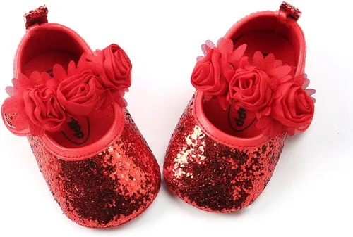 Miniatura 44 de RVROVIC Mocasines de princesa para bebé, zapatos brillantes de Mary Jane, zapatos de cuna de suela suave y ligera de primera calidad, zapatos
