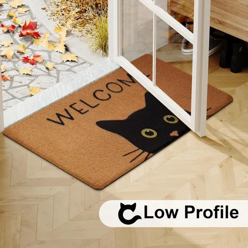Miniatura 6 de Tapete para Puerta de Gato Tapete de Bienvenida, Gato Negro con Ojos Verdes Tapete para Puerta, Tapetes de Bienvenida Antideslizantes de Gato
