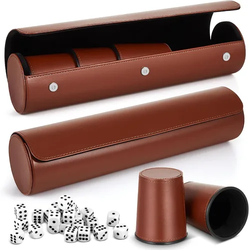 Miniatura 9 de Liliful El juego de 2 tazas de cuero incluye 10 tazas de juego de cuero, 50 dados y 2 fundas de almacenamiento con cierre magnético, regalo de juego
