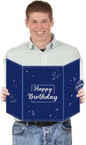 Miniatura 6 de Tarjeta decorativa grande de cumpleaños azul plateado para hombres y niños, libro de firmas, tarjetas gigantes, suministros de fiesta, libro