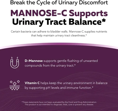 Miniatura 5 de Mannose-C - D-manosa orgánica + vitamina C de alimentos integrales, suplemento natural de apoyo para las infecciones urinarias para enjuagar