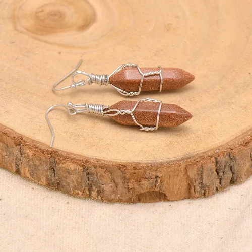 Miniatura 29 de Pendientes de cristal de punta envuelta en alambre de piedra pulida para mujer Reiki Energy Healing