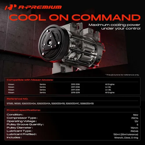 Miniatura 2 de A-Premium Compresor de aire acondicionado AC con embrague Compatible con Nissan Sentra 1.8L 2013-2019