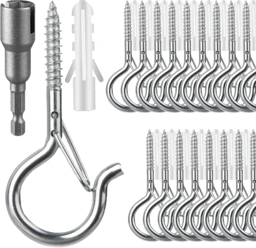 Miniatura 11 de Q Hangers 25 PCS Ganchos de Rosca para Luces de Cadena de Exteriores, Cesta Colgante Giratoria Ganchos para Luces de Patio con Hebilla Segura Gancho