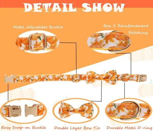 Miniatura 3 de Collar de otoño para perro con pajarita extraíble para perros medianos, collar de perro de Acción de Gracias de Halloween