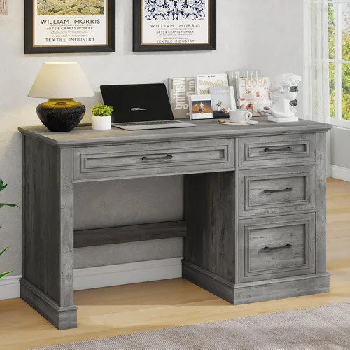 Miniatura 10 de Escritorio para computadora de granja de 47.2 pulgadas con cajón de archivos ajustable, 3 cajones, escritorio ejecutivo reversible con soporte