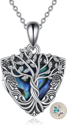 Miniatura 19 de ONEFINITY Collar con medallón de árbol de la vida, collar de plata de ley que sostiene fotos, colgante de medallón del árbol de la vida