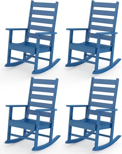 Miniatura 19 de GREENVINES Juego de 2 sillas mecedoras para exteriores Plástico HDPE Mecedoras de patio Silla mecedora de porche Coctelera De gran