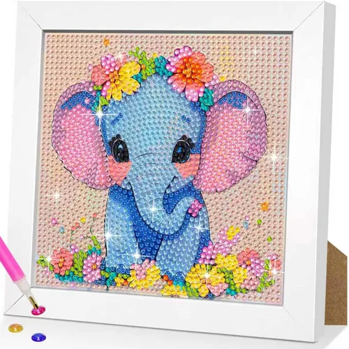 Miniatura 10 de QUITEDEW Kit de pintura de diamante de vaca con marco de madera, arte de diamantes de animales para principiantes, paquete pequeño y hermoso