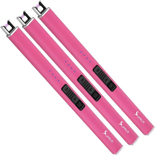 Miniatura 15 de SUPRUS Encendedor fluorescente que brilla en la oscuridad, encendedor eléctrico de velas, encendedor de arco USB recargable con bloqueo