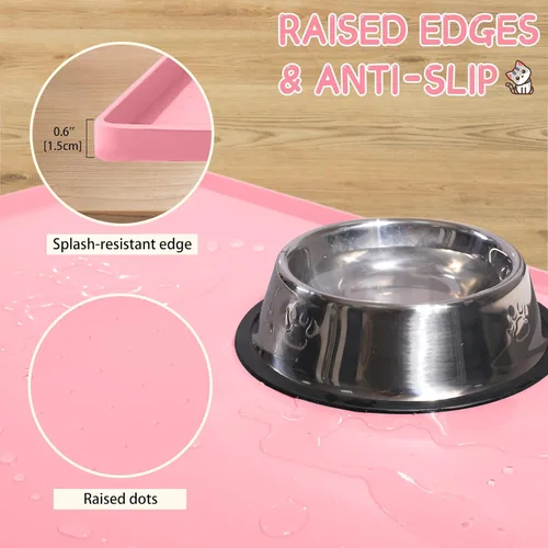 Miniatura 3 de MateeyLife Tapete de Silicona para Comida de Gatos y Perros para Pisos Impermeable, Tapetes Antideslizantes para Tazones de Perros para Comida y Rosa