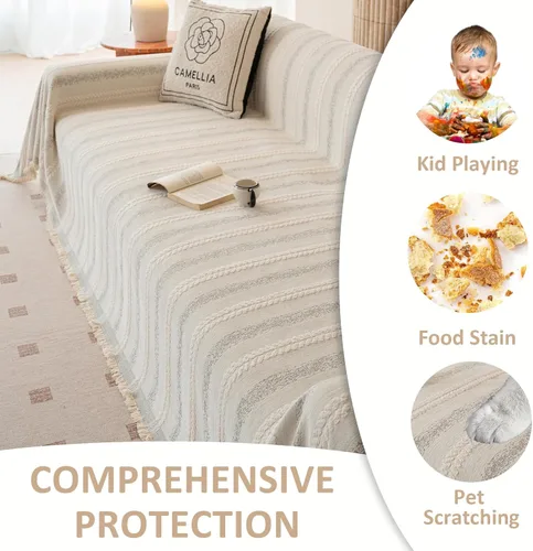 Miniatura 88 de VClife Fundas de sofá bohemio de felpilla para sofá seccional, fundas de sofá suaves y antideslizantes para sofá de 2 cojines, protector de muebles