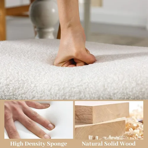 Miniatura 4 de ROCITY Juego de 4 sillas de comedor de ratán, sillas de comedor de lana de cordero blanca, sillas de cocina de madera natural, sillas de granja