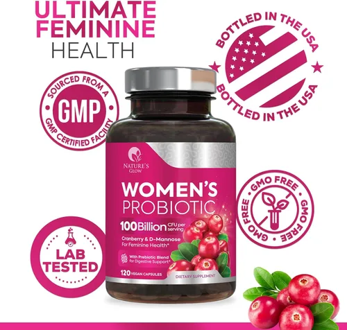 Miniatura 4 de Probióticos para mujeres 100 mil millones de UFC por porción - Probiótico para mujer para la salud digestiva 16 cepas únicas - Balance diario del pH