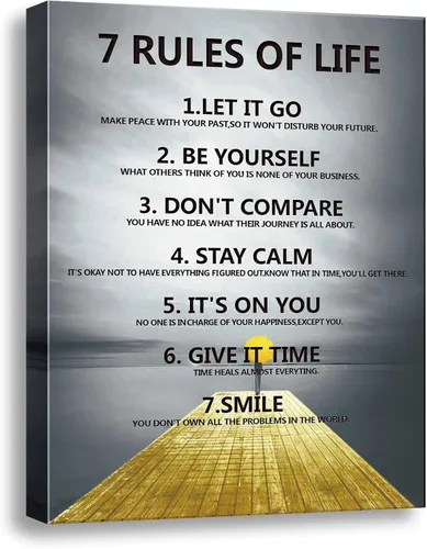 7 reglas de la vida - Decoración de pared motivacional sobre lienzo para impresiones de aula, impresiones inspiradoras de arte de pared para