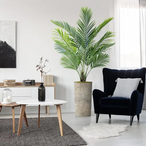 Árbol artificial en maceta de diseño opcional, palmera tropical areca falsa de seda para decoración del hogar en interiores y exteriores, altura