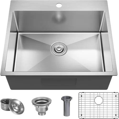 Miniatura 8 de Fregadero de barra de cocina negro de 25 x 22 pulgadas, fregadero de cocina pequeño, fregadero de cocina de un solo tazón, fregadero de barra