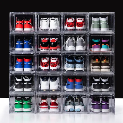 Paquete de 12 cajas de zapatos de acrílico, cajas de zapatos ultra transparentes, apilables, caja de almacenamiento de zapatos para zapatos