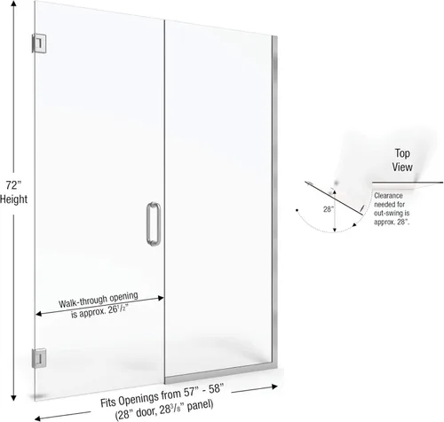 Miniatura 2 de Basco Shower Door CELA9355872XPBN Celesta - Puerta y panel de ducha oscilante, níquel cepillado, 57-58 pulgadas de ancho x 72 pulgadas de alto