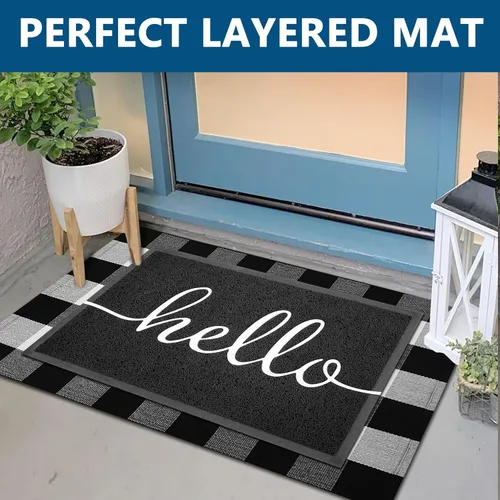 Miniatura 3 de EARTHALL Tapete con la frase Hello, 36 x 24 pulgadas, duradero, antideslizante, absorbente de lodo, fácil de limpiar para puerta/garaje/entrada Hola