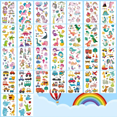 Miniatura 3 de Partywind 100 hojas (1150 estilos), tatuajes temporales para niños, rellenos de bolsas de golosinas, calcomanías de tatuaje falsas para niños