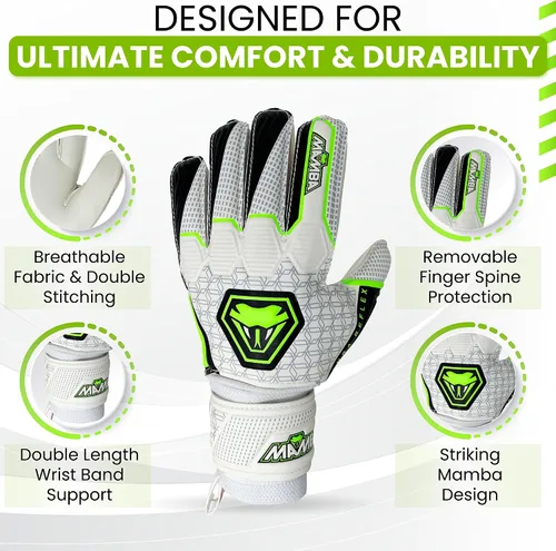 Miniatura 3 de MAMBA Reflex Guantes de portero Juvenil/Adulto Palma de látex de calidad y mano trasera Protección extraíble para la columna vertebral