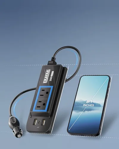 Miniatura 9 de ERAYAK Cargador de coche de 200 W e inversor de corriente con salida de CA de 110 V - Accesorio de coche premium Adaptador de encendedor