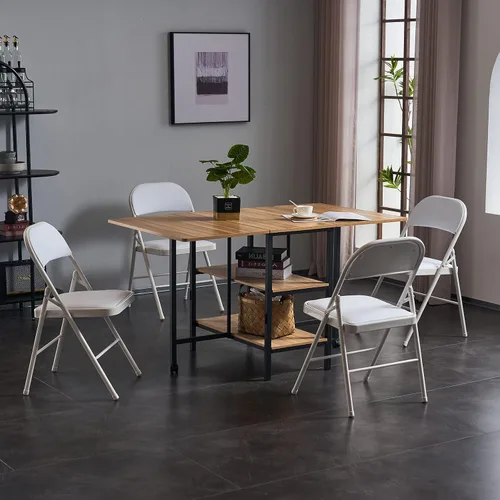 Miniatura 2 de Ochine Paquete de 4 sillas plegables de PVC acolchadas de metal, sillas plegables de metal para interiores y exteriores, portátil, apilable, asiento