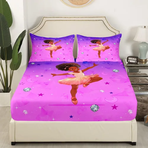 Miniatura 3 de Erosebridal Juego de sábanas tamaño individual para niñas negras y africanas americanas, juego de sábanas psicodélicas moradas de galaxia de ballet