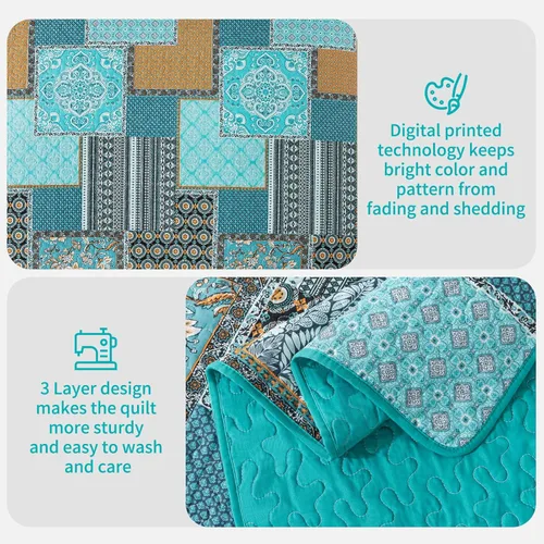 Miniatura 3 de BEDISELY Colchas de algodón tamaño Queen, colcha ligera estilo granja tamaño Queen (90 x 98 pulgadas), juego de ropa de cama floral suave y Casa