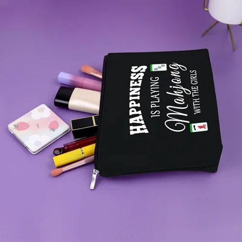 Miniatura 6 de Sazuwu Mahjong - Bolsa de maquillaje negra para regalo con temática de Mahjong, regalo para amantes de Mahjong, bolsa de cosméticos, regalos