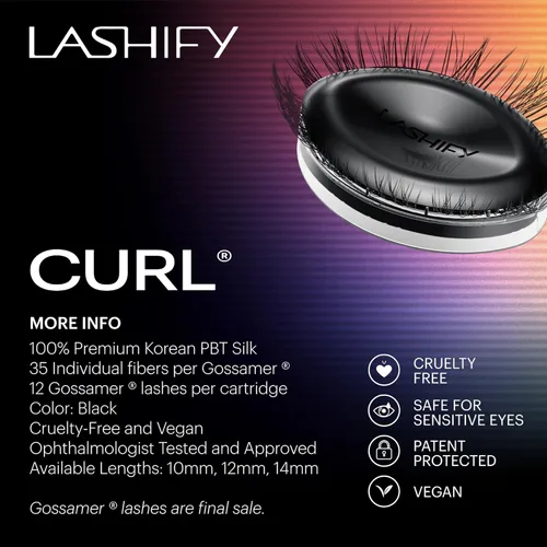 Miniatura 6 de Lashify Curl - Extensiones de pestañas Gossamer DIY de 0.551 pulgadas, color negro, pestañas postizas fáciles para un aspecto natural
