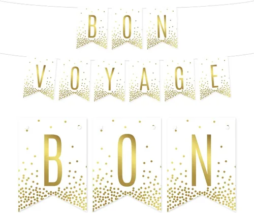Miniatura 20 de Andaz Press Decoraciones divertidas de pancarta con diseño de confeti dorado metálico sobre blanco para fiestas de jubilación, la aventura comienza