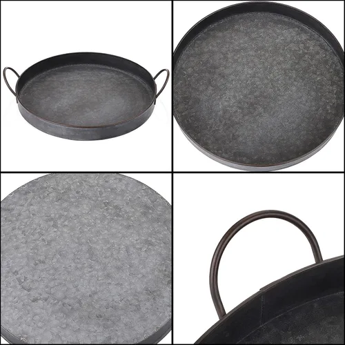 Miniatura 9 de Hipiwe Juego de 2 bandejas de hierro de metal de estilo industrial con asa, bandeja de almacenamiento galvanizada rústica, mesa de centro de mesa