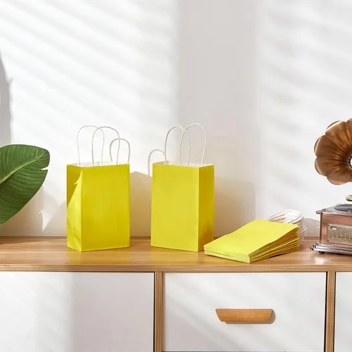 Miniatura 5 de SUNCOLOR Paquete de 24 bolsas de regalo amarillas con asas – Bolsas de 8" para regalos de fiesta, cumpleaños, Pascua y ocasiones especiales Amarillo