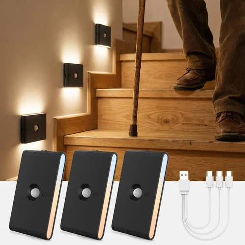 Miniatura 11 de wowatt Luz de escalera recargable con sensor de movimiento, luces de noche blancas con montaje magnético, luces de escalera regulables para Blanco