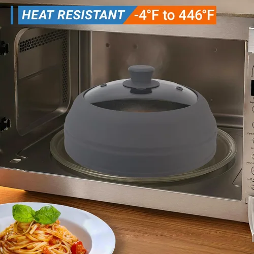Miniatura 7 de Cubierta de vidrio para microondas para alimentos, cubierta plegable de silicona para salpicaduras de microondas de 10.5 pulgadas, cubierta