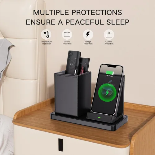 Miniatura 4 de Organizador Multifuncional para Bolígrafos de Escritorio, Negro, de Cuero Vegano, con Soporte para Control Remoto, Portalápices para Escritorio