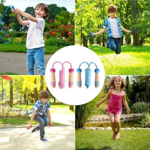 Miniatura 7 de Cuerda de Saltar para Niños, Lorvain Cuerda de Saltar Ajustable, Cuerdas de Saltar para Niños con Mango de Madera para Niñas y Niños, Cuerdas