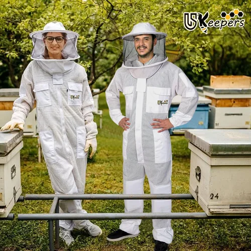 Miniatura 7 de Traje de abeja ultra ventilado de 3 capas para hombres y mujeres, traje de apicultura prémium con guantes de abeja y dos velos de apicultura Blanco