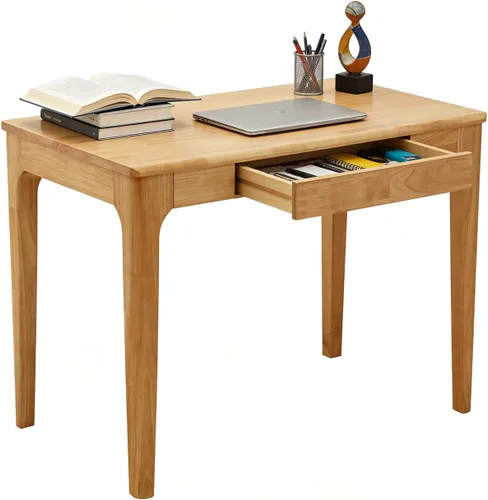 Miniatura 9 de Escritorio de madera maciza con cajones, pequeño escritorio con cajones para computadora, escritorio de PC para trabajo, estudio o juegos, fácil