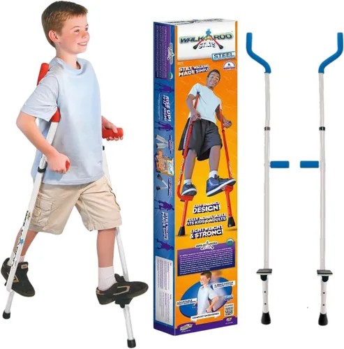 Geospace Walkaroo - Zancos de acero ajustables para niños, juego para interiores y exteriores, ejercicio, zancos de acero para adultos, hasta 220