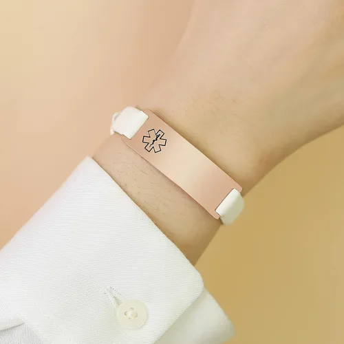 Miniatura 22 de MPRAINBOW Pulsera de alerta médica personalizada para mujer, correa de reloj de cuero genuino, grabado de doble cara, diabetes, epilepsia, joyería